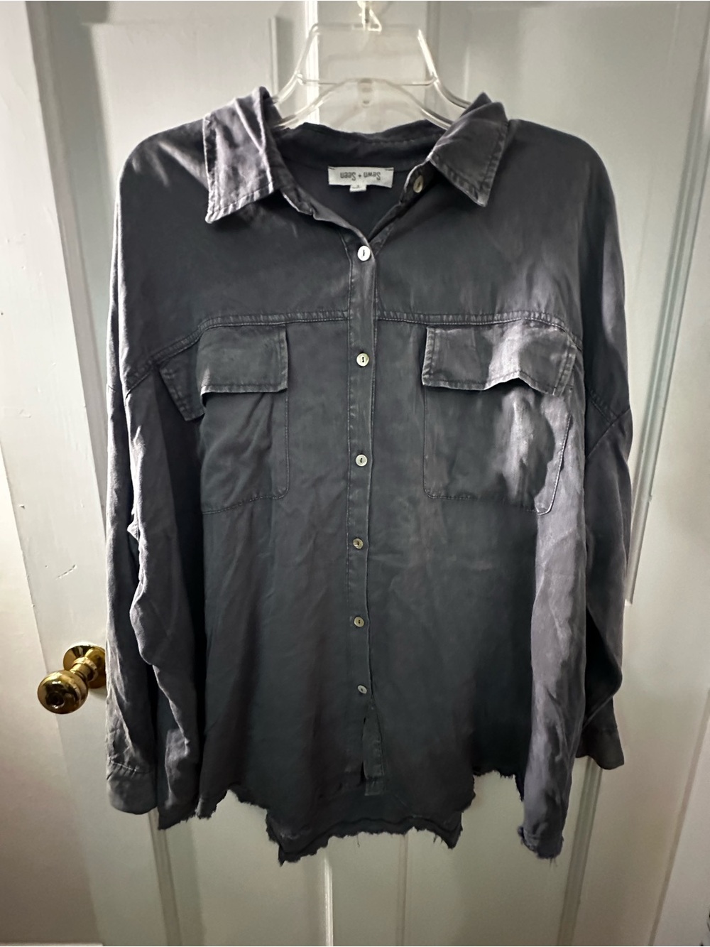 Washed Charcoal Button-Up Shirt - Oversized Casual
